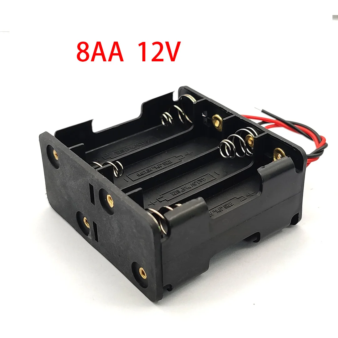 8 x 1.5V AA 12V Battery Storage Holder 8AA Battery Case AA Battery Box Battery Clip Slot Double Layer Back To Back With Cable