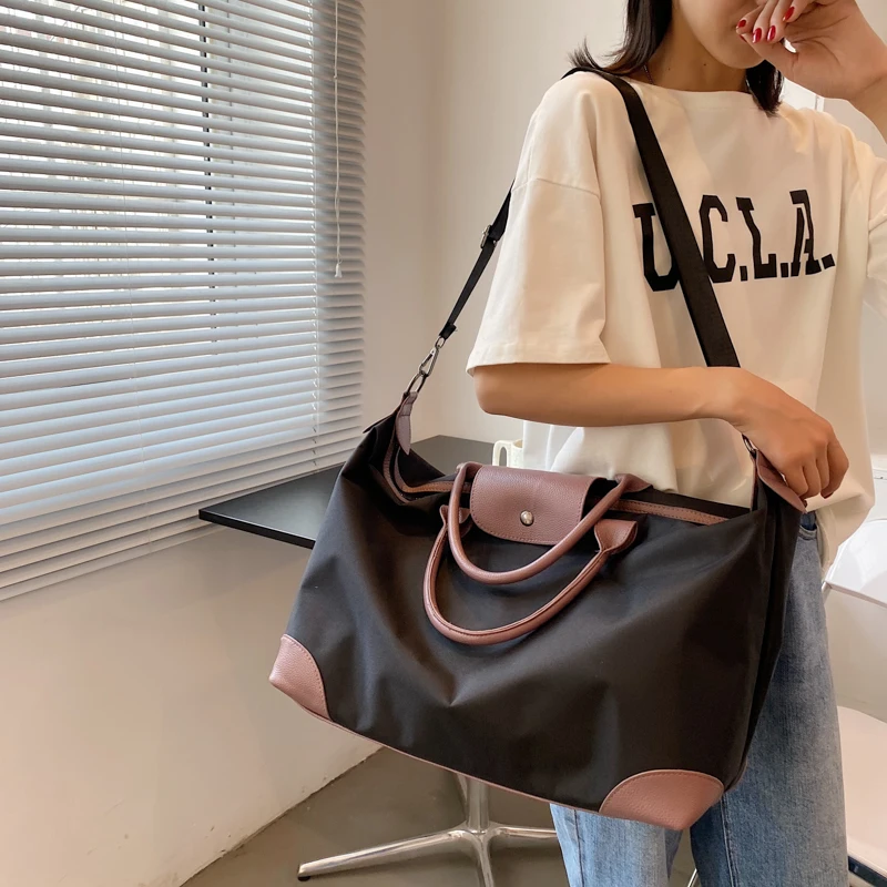 

Tiptoegirls Anti-tear Nylon+Leather Large Totes for Women Fashion Simple Leisure Shoulder Bag Panelled Patchwork Lady Totes Bag