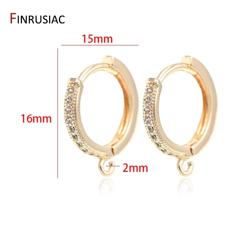 Suministros de fabricación de pendientes chapados en oro de 14k con incrustaciones de circonita, ganchos, cierres para pendientes, accesorios,