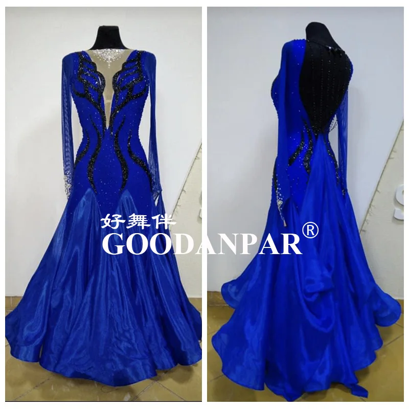 New! costumes ballroom dance dress for women competition dresses standard dress dancing clothes long sleeve royal blue