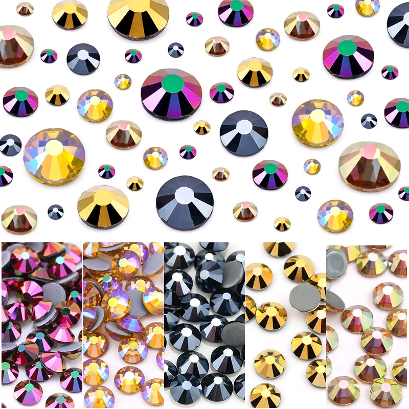 

Metallic Color Rhinestones Crystal Glass SS6-SS30 Flatback Hotfix Stones Strass Glitter For Fabric DIY Clothes Decorations