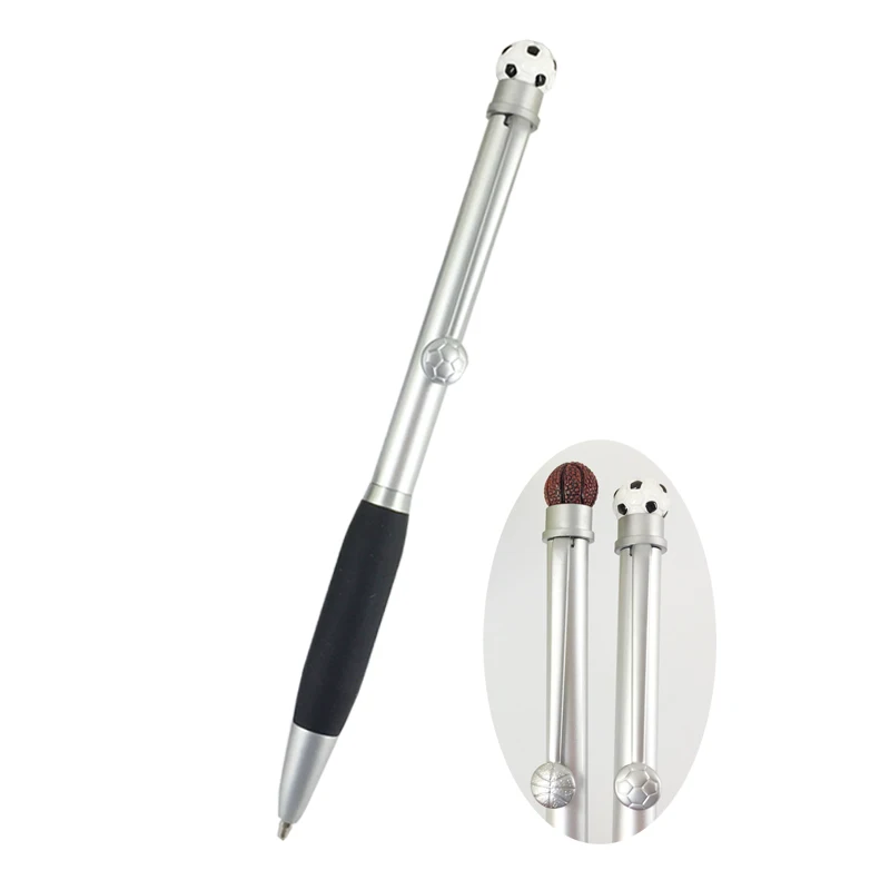 ACMECN Cute Sports Ball Pen with Football Design Soft Rubber Grip Twist Mechanical Silver Basketball Pattern Ballpoint Pens