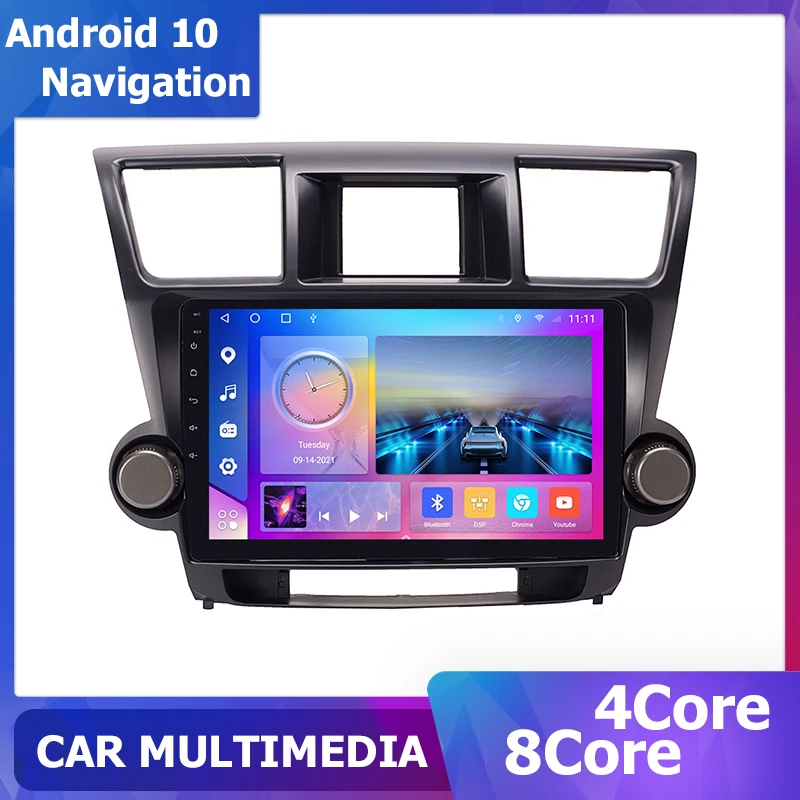 

10 inch Android 10 Multimedia Video Player For Toyota Highlander 2008-2013 carplay 1280*720 DSP 8core GPS Stereo Navigation 2Din