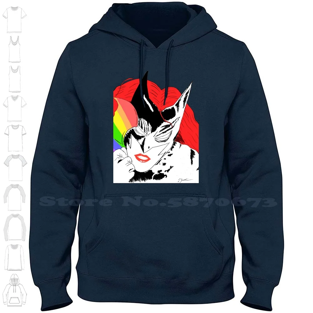 Batwoman Pride 100% Cotton Hoodie T-Shirt Batwoman Gothamcity Batgirl Pride Lesbian Gay Batarang Rainbow Comics Womens Lipstick