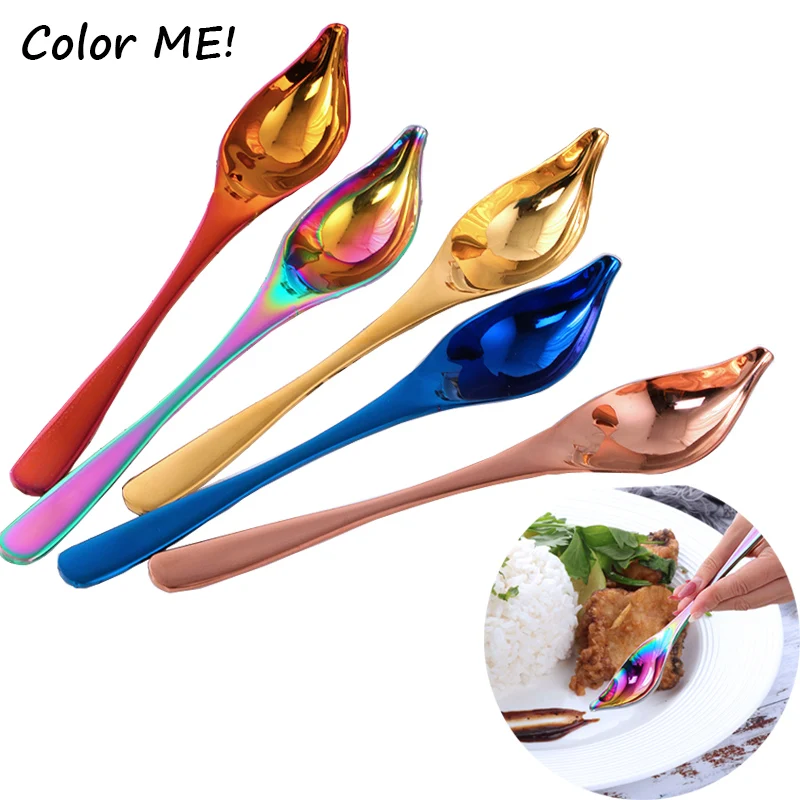 Colorful Stainless Steel Saucier Spoon Creative Baking Tool Cake DIY Decorating Spoon Tapered Spout Honey Sauce Metal Spoons