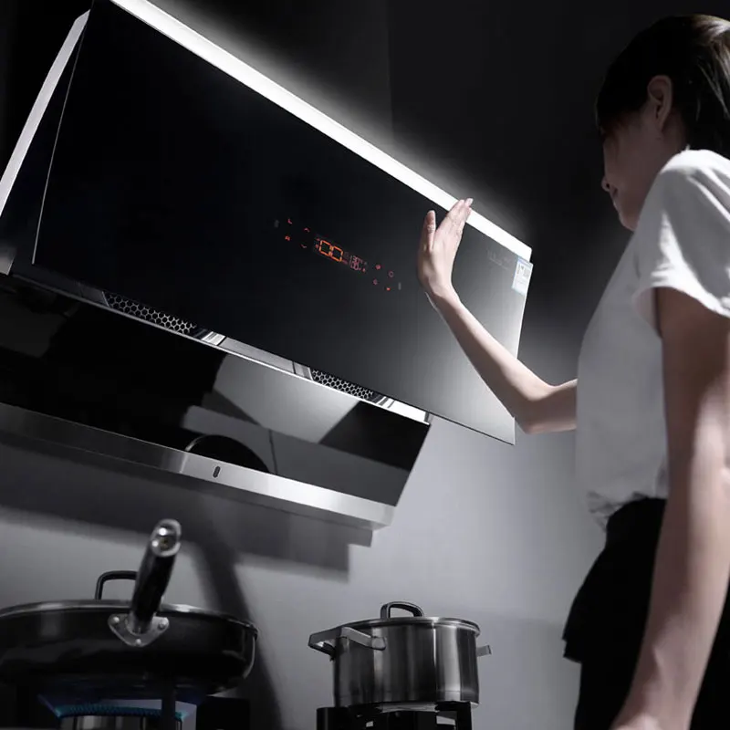 Rumah Tangga Rentang Tudung Dapur Ventilator Knalpot Asap Pengisap Kuat & Pembersihan Otomatis Sisi Penghisap Tudung 900Mm