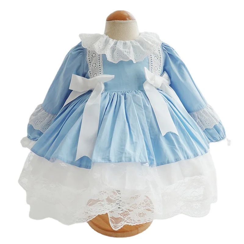 

Boutique Autumn Kids Dresses for Girls' Princess Party Style Infant Solid Cotton Lace Lantern Sleeve Tutu Children's Clothing