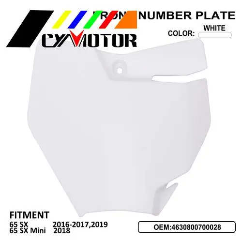 Motorcycle White Plastic Front Number Plate For KTM 65 SX 2016 2017 2019 SX65 Mini 2018