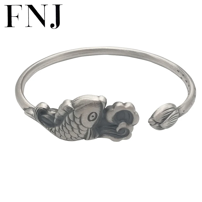 

FNJ 990 Silver Bangles for Women Jewelry 100% Original S990 Sterling silver Bangle Animal Fish