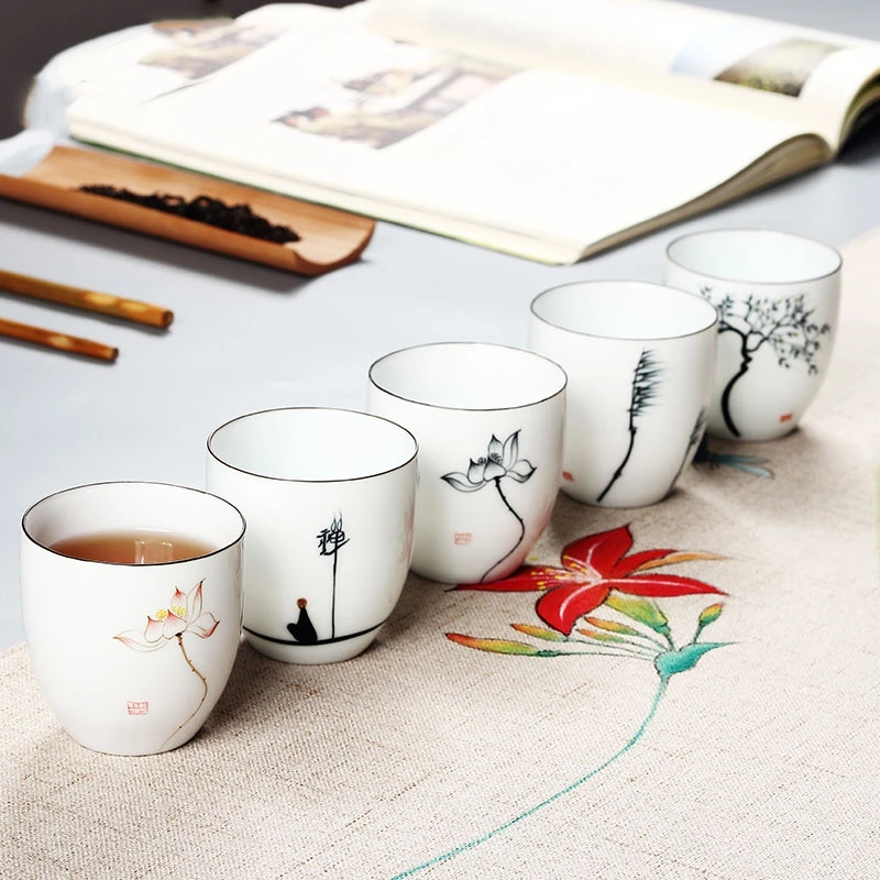 TANGPIN 6 pcs traditional ceramic tea cup handpainted sets of 6 cups chinese kung fu cup porcelain Teacups sets drinkware 150ml