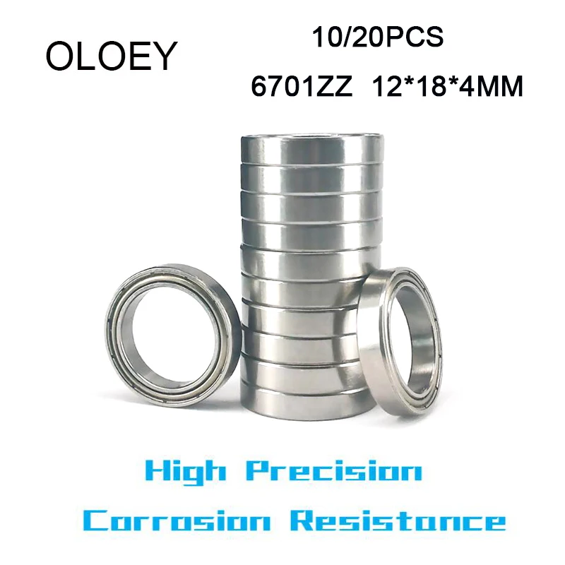 10/20pcs 6701ZZ Bearing ABEC-1 12x18x4 mm Thin Wall Section 6701 ZZ Ball Bearings Corrosion Resistance And High Quality