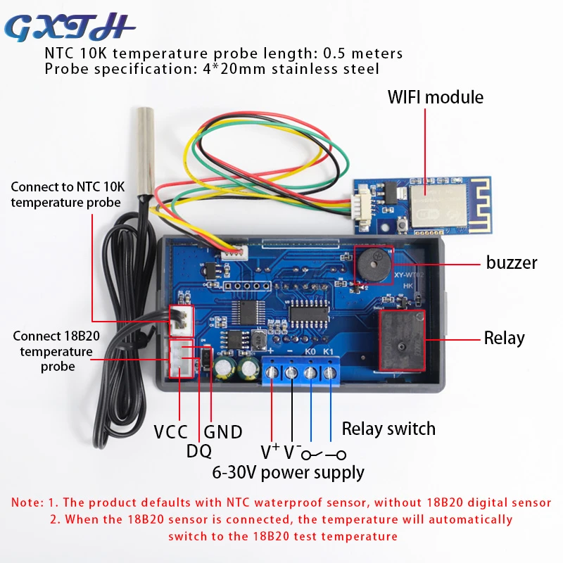 WIFI externe thermostaat Hoge precisie digitale temperatuurregelaar Module Cool Heat APP Temperatuurverzameling Hoog laag alarm