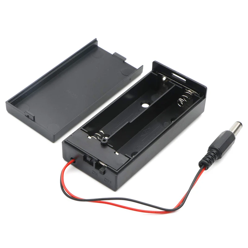 500pcs/lot Battery Case 2 Slots For 2 x 18650 7.4V Batteries Holder Storage Box With 5.5x2.1mm DC Plug ON/OFF Switch Wire Leads