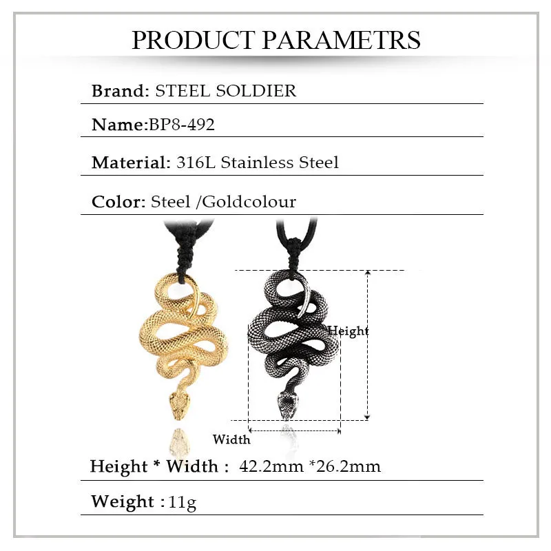 Steel soldier Fashion Vintage Women Men snake  Stainless Steel Pendant Chain Necklace Jewelry