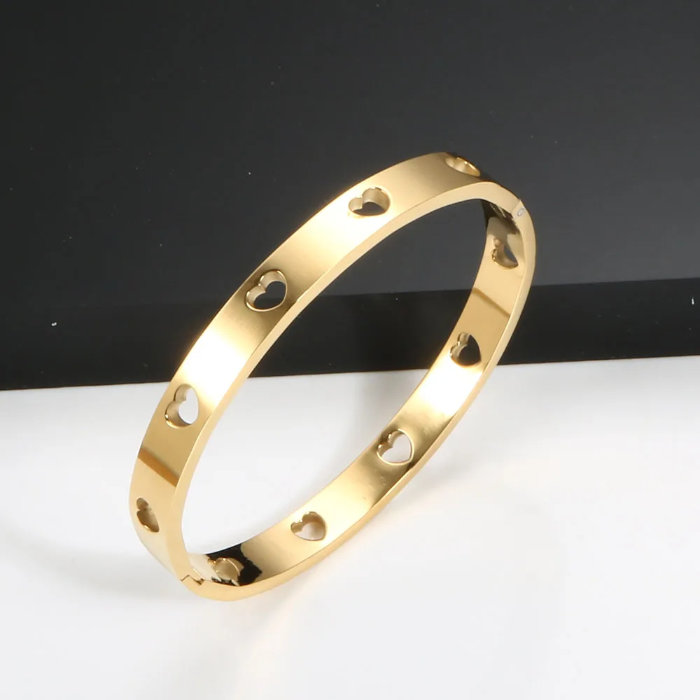 Edelstahl Einfache Hohl Herz Manschette Armreifen Armband Trendy Hochzeit Charme Handgelenk Männer Frauen Armreifen Schmuck