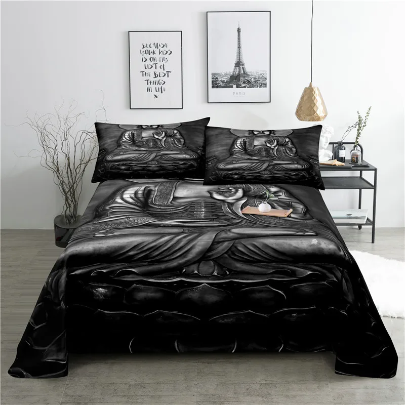 Buddha Statue 0.9/1.2/1.5/1.8/2.0m Digital Printing Polyester Bed Flat Sheet With Pillowcase Print Bedding Set