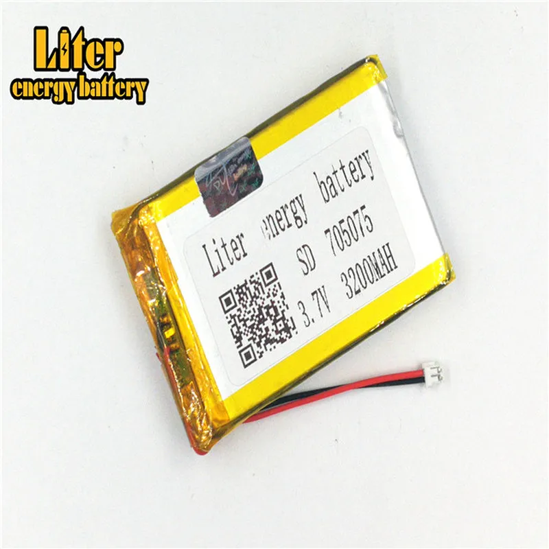 1.5MM 2pin connector Lithium Battery 3.7V 705075 3200mah high density flat lipo lithium polymer battery li ion battery