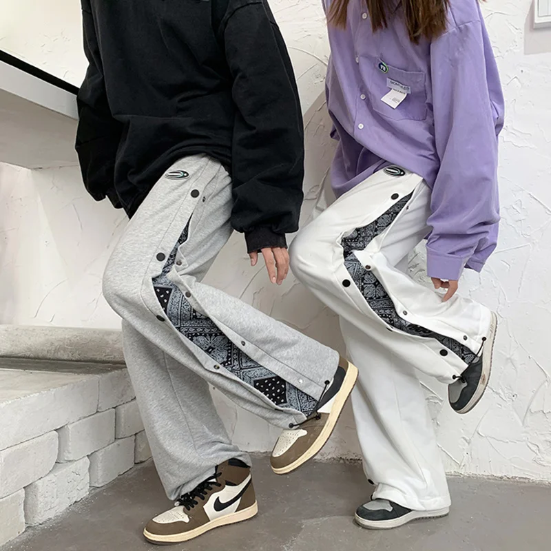 pants high street fashion Harajuku cashew flower breasted pants Korean fashion American oversize pants sweatpants joggers men