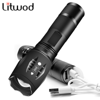 USB charger Tactical Flashlight Torch CREE XM-L2 T6 Zoom led flashlight usb powerbank 18650 rechargable flashlight