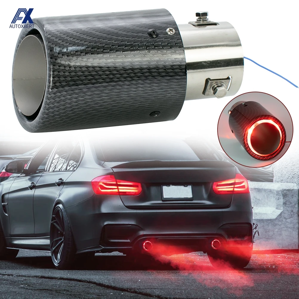 Universal Car Modified 35-63mm Exhaust Muffler Tip Tail Pipe Carbon Fiber Red LED Flaming Luminous Chrome Silencer Turbo Sport