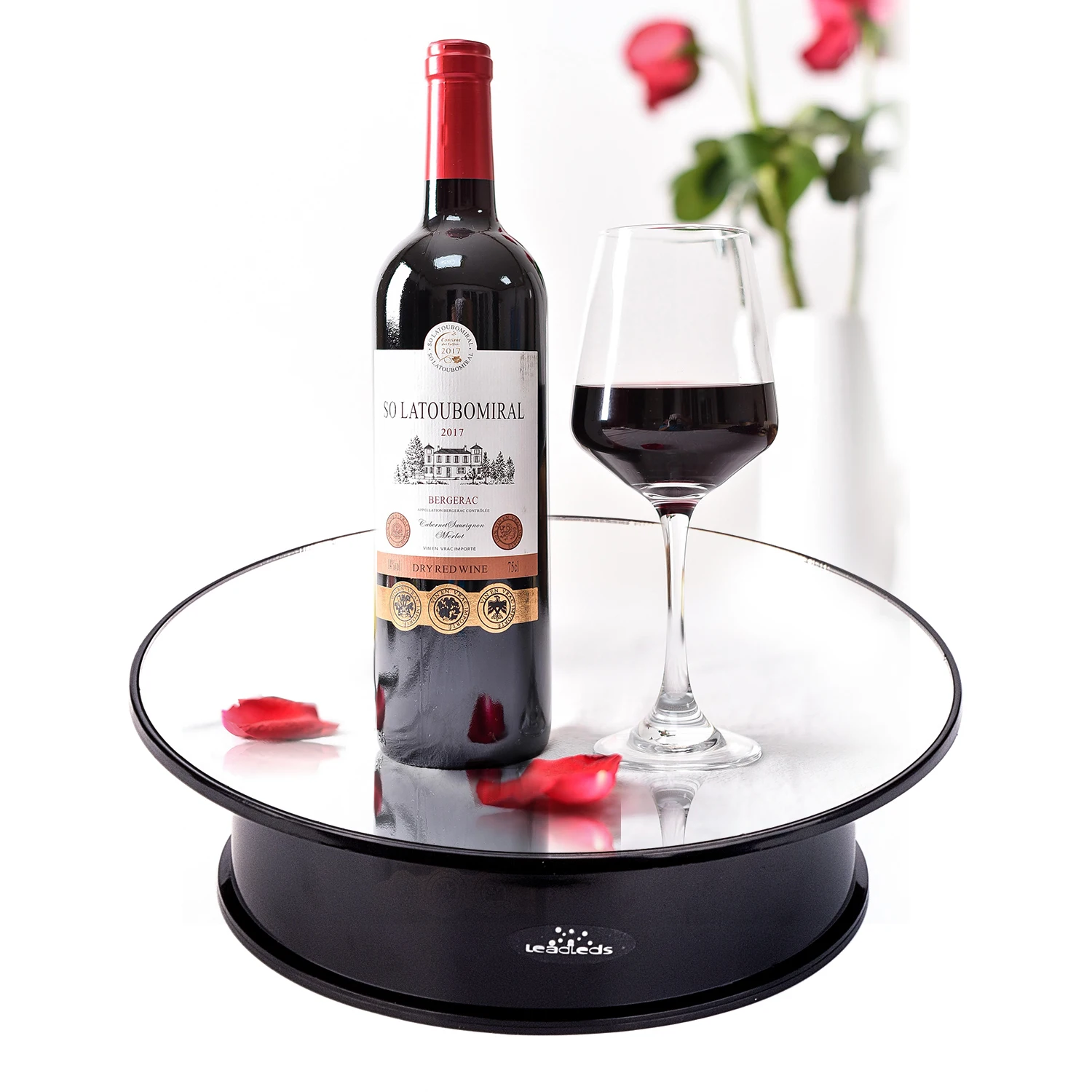20CM/8-Inches Mirror 360 Degrees Rotating Rotary Display Stand Turntable Jewelry Display Base- Include AC Plug (Double Power)
