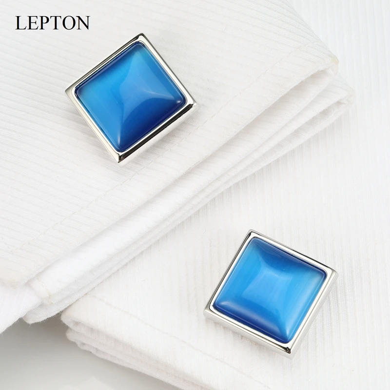 High Quality Blue Opals Stone Cufflinks for Mens Shirt Cuffs Cufflink Lepton Fashion Square Stone Cuff links Relojes gemelos