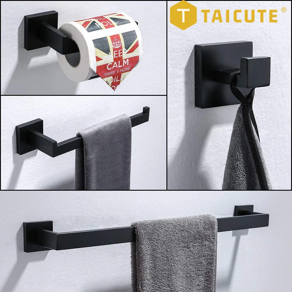 TAICUTE-Juego de accesorios de baño, ganchos de barra de toalla montados en la pared, soporte de rollo de papel higiénico, Hardware de acero