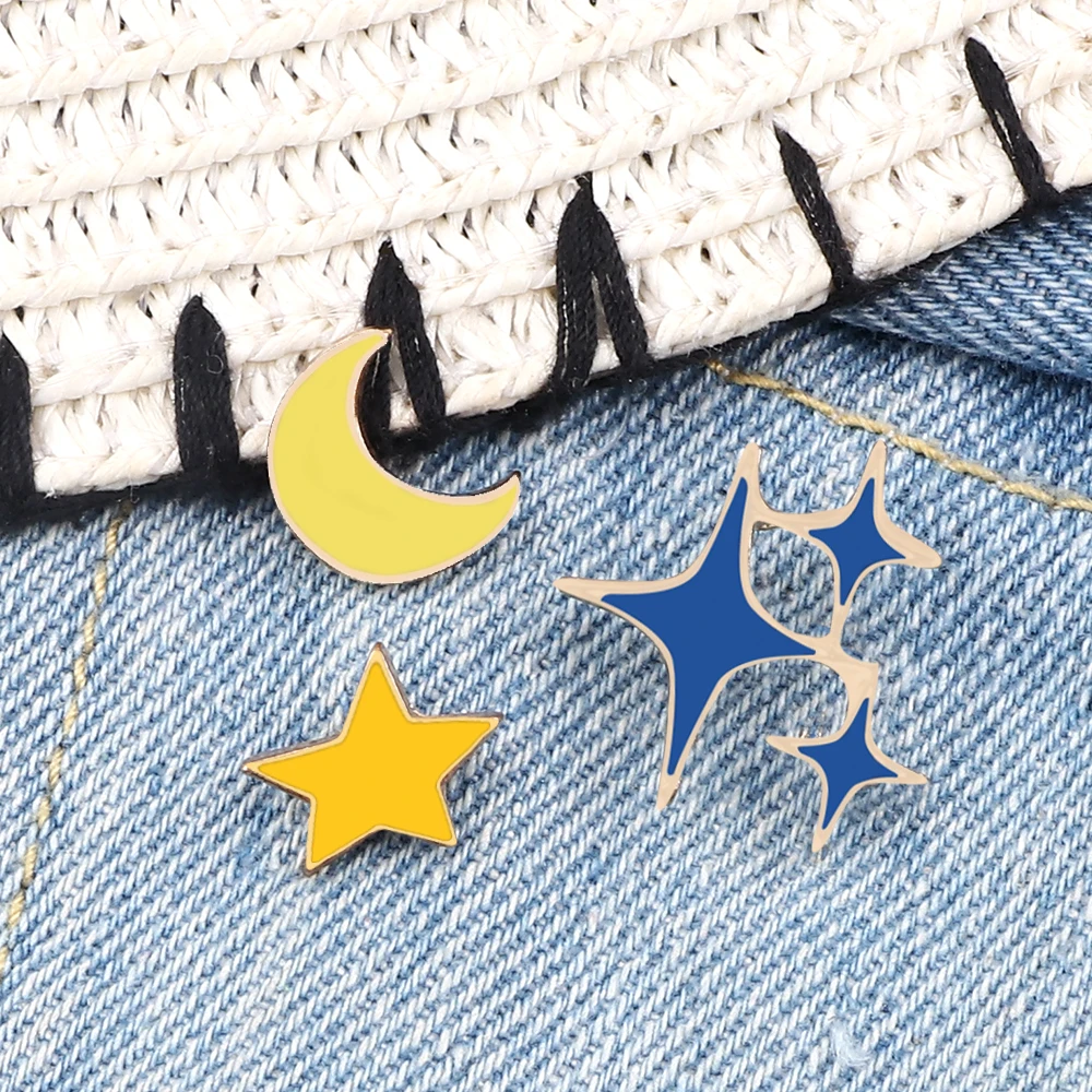 Cute Brooch Metal Enamel Pin Cartoon Star Moon Lapel Badges Denim Bag Decorative Clothes Brooches Jewelry Kids Friends Gifts