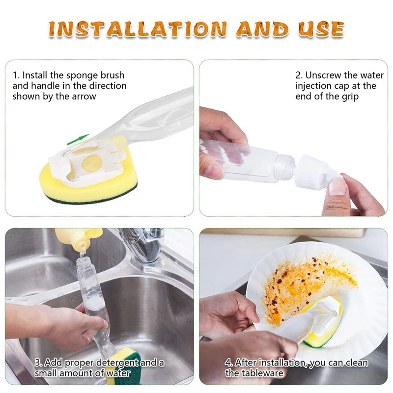 Heavy-Duty Dish-Washing Stick Sponge, Dish-Washing Sponge with Handle, Non-Scratching and Reusable Dish Sink(9 PCS)