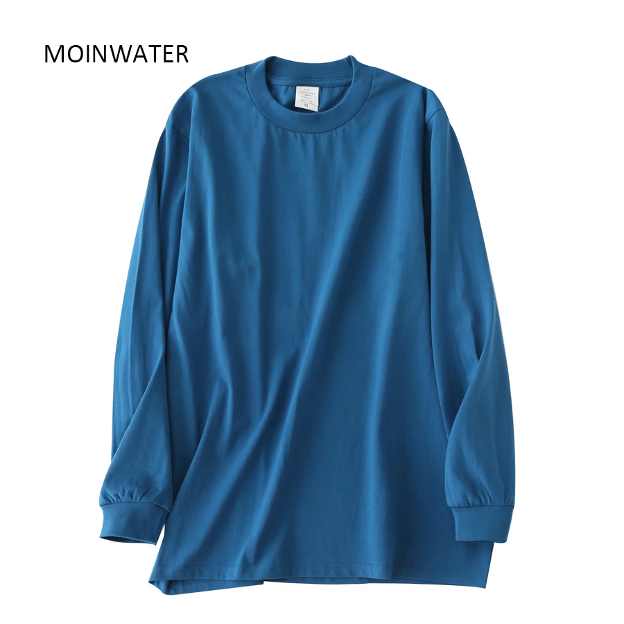 MOINWATER New Thick Cotton Long Sleeve Tees Tops for Women Streetwear Female Autumn Spring Oversized T shirts Grey White MLT2109