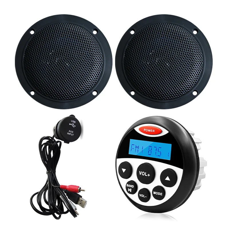 

Waterproof Marine Stereo Bluetooth Radio Audio AM FM Receiver MP3 Player+4inch Marine Speakers+USB Boat Cable For RV ATV Yacht