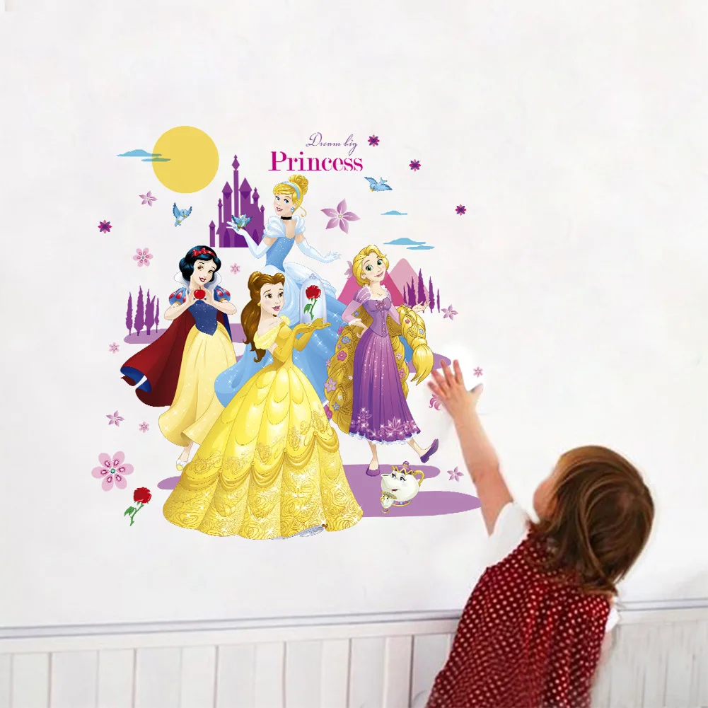 Disney Princess Snow White Cinderella Mermaid Jasmine Wall Stickers For KIds Rooms Girls Bedroom Vinyl Home Decor Decals Adhesiv