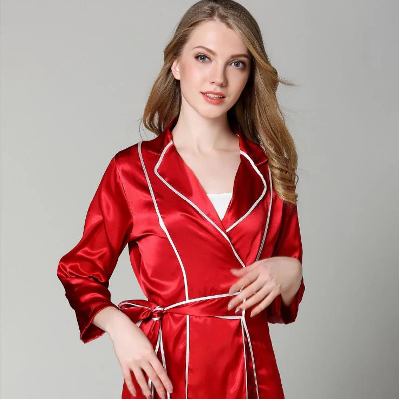 Pajama Women Silk Dressing Gown Lady Lace Sexy Pajamas Home Wear Black Border Attractive Night Dress Camison Sexy Mujer Пижама