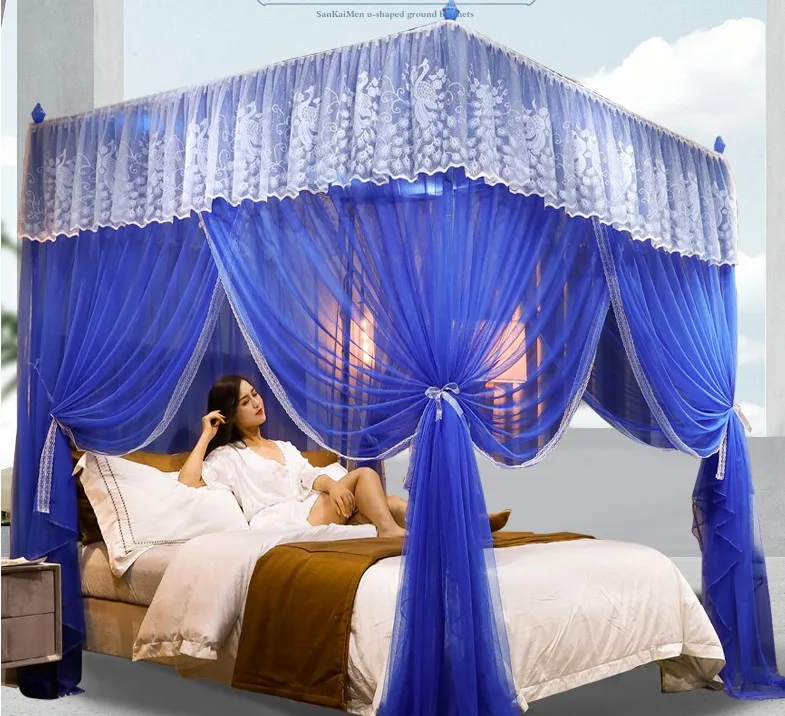 Luxury Princess Canopy Bed Curtains 3 Side Openings Post Bed Curtain Canopy Netting Mosquito Net Bedding No Bracket Home Supplie