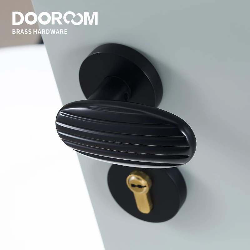 

Dooroom Brass Door Lock Lever Set Personalized Modern Black Gold Interior Room&Bathroom Door Lock Dummy Split Handle Knob