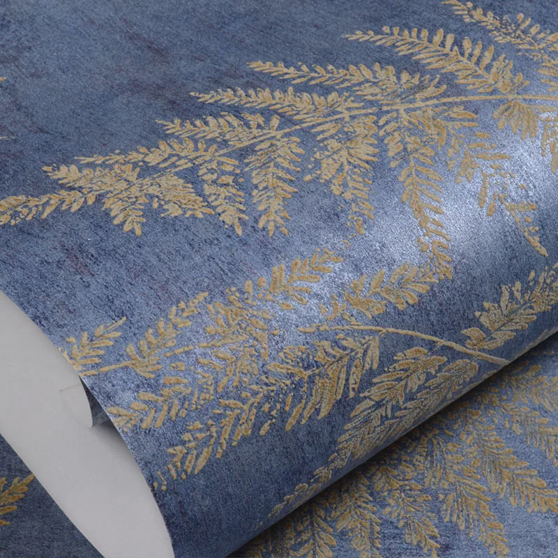 Tropical Palm Leaves Wallpapers Vintage Retro Dark Blue Non-woven Mural Florest Wall Paper Roll For Walls Papel De Parede