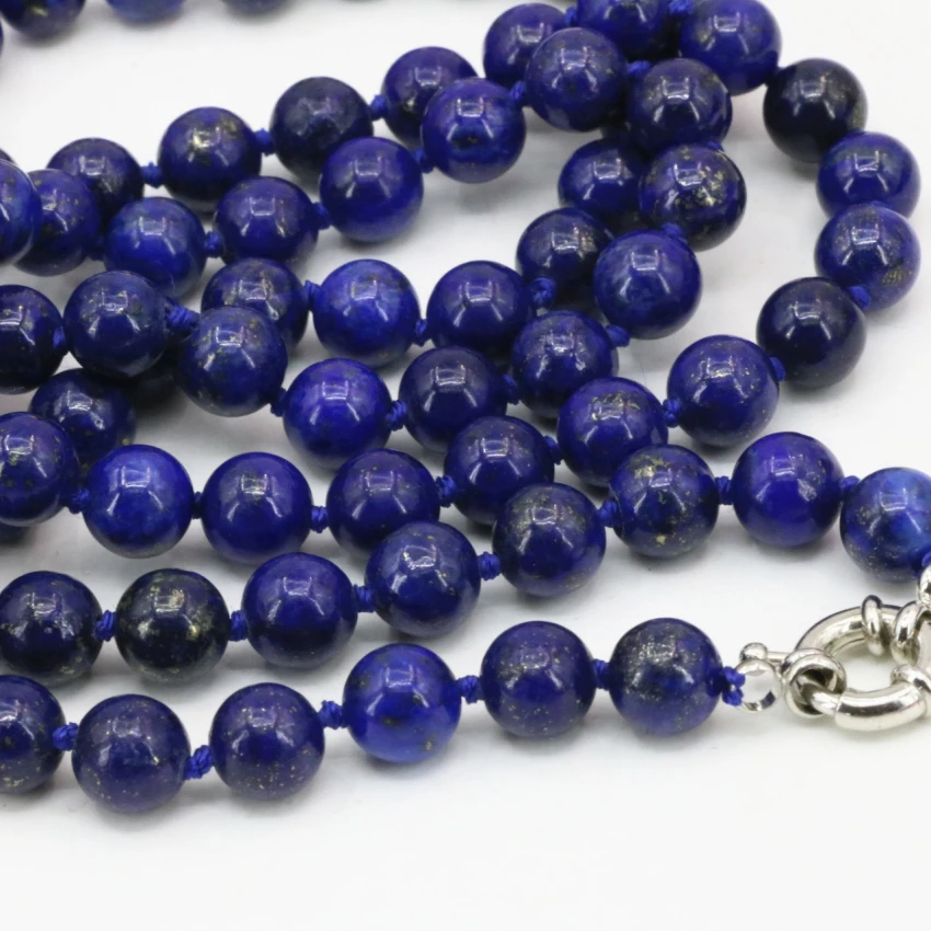 8mm round beads long necklace chain for women natural lapis lazuli stone wholesale price fashion diy jewelry 36inch B3211