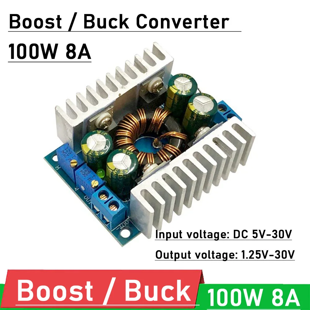 100W DC-DC Boost Buck Converter CC CV 5-30V To 1.25-30V 8A 5V 12V 15V 19V 24V adjust Voltage Regulator Step up down POWER Modul