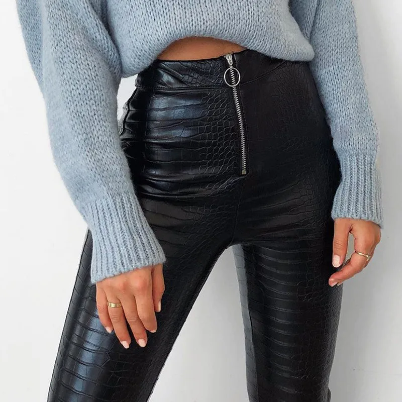 Elegant Pu High Waist Faux Leather Pants Women Leggings Skinny Office Ladies Trousers Casual Slim Black Straight Pencil Pants