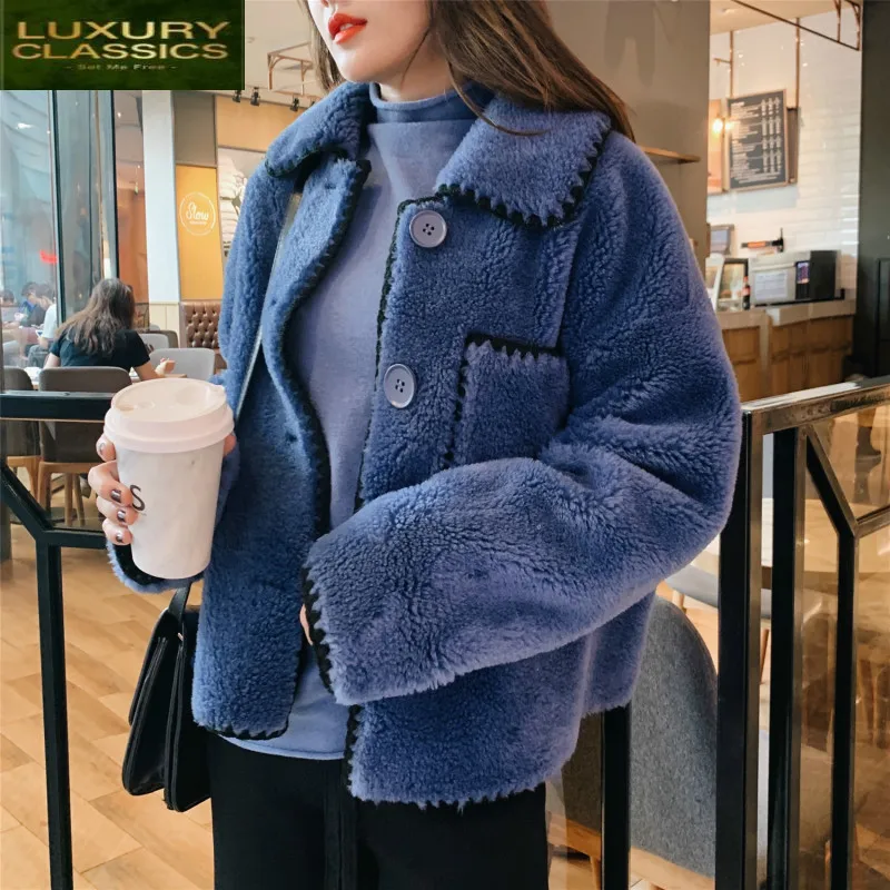 

Female Real Fur Coat Autumn Winter Clothes 2021 Korean Vintage Short Sheep Shearing Jacket Women 100% Wool Tops 1031164