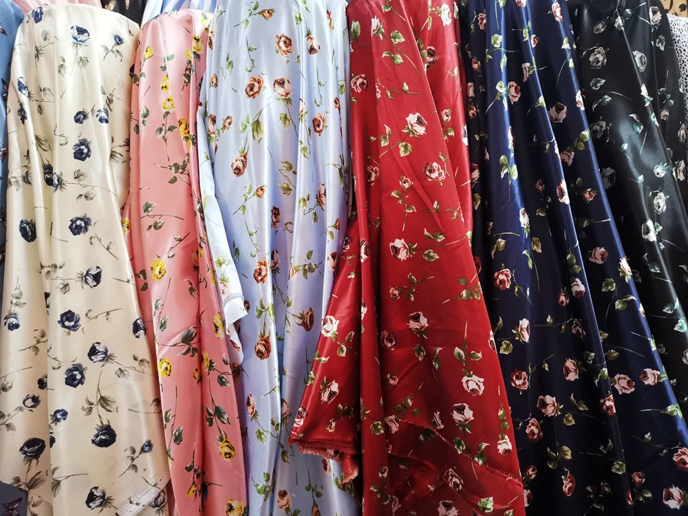 1 meter X 1.48 meter Retro Rose Satin Fabric Print Silky Charmeuse material For Scarf,Gown,Lining,Sewing,Diy