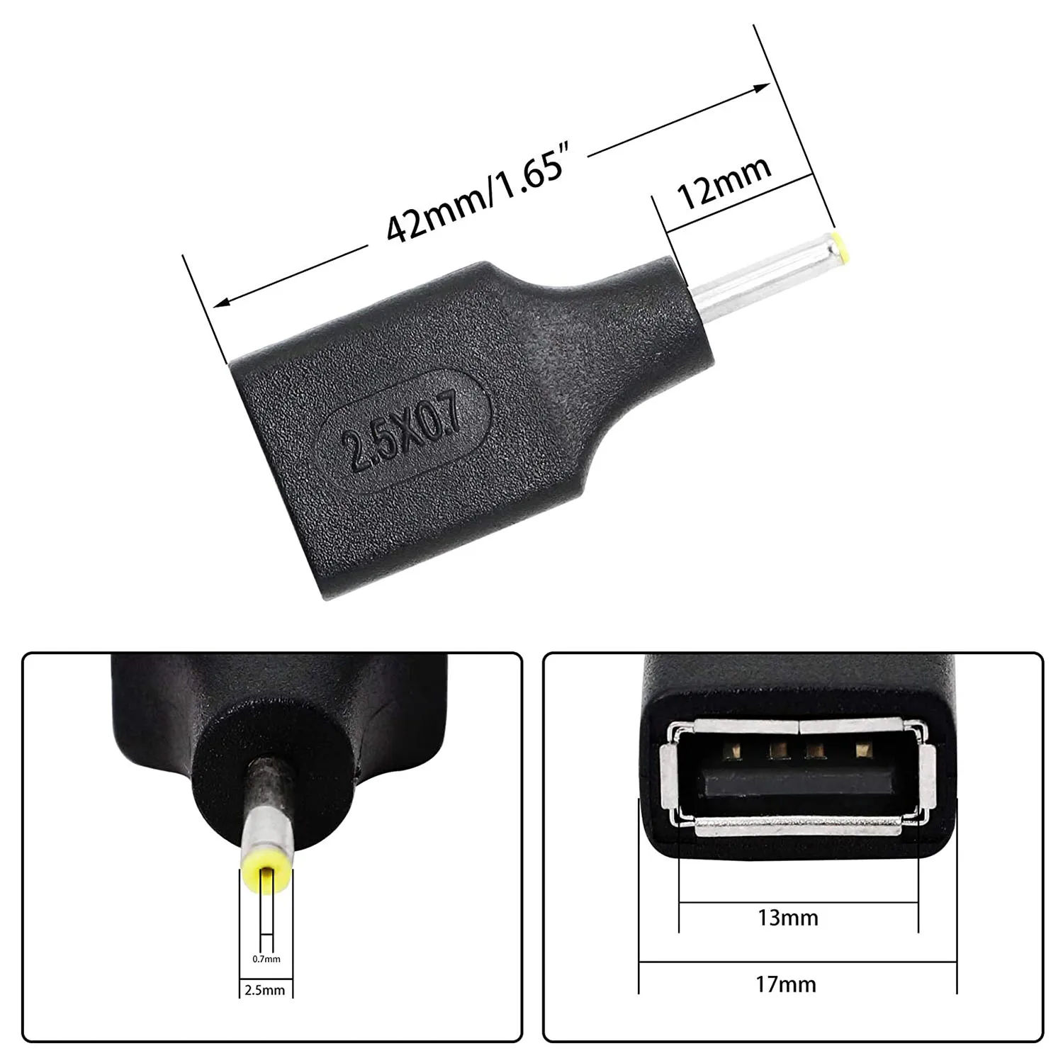 1pc USB 2.0 A Female to DC 2.5mm x 0.7mm Male Connector Charge Barrel Jack Power Adapter for Small DC USB Electronics Charging