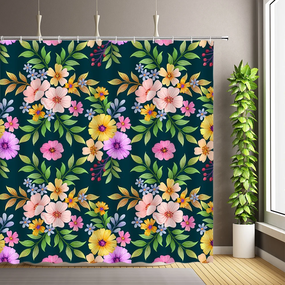 Flower leaves Plant Shower Curtains Bathroom Curtain With Hooks Home Decor Partition Screen 180*200 Polyester Washable Cloth