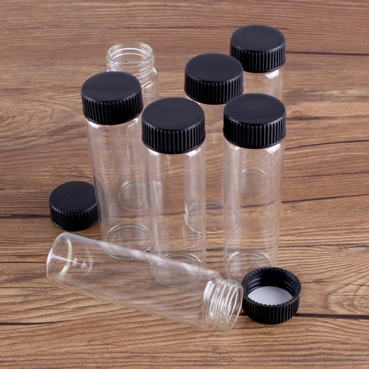 5pcs 50ml 30*100mm Glass Jars with Black Plastic Caps Glass bottle Spice Jars Potion bottles Glass Vials For DIY Craft