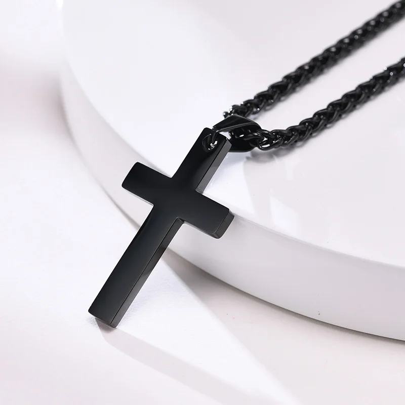 Vnox Simple Plain Cross Prayer Pendant Necklaces for Men, Anti Allergy Stainless Steel Religious Faith Collar Jewelry