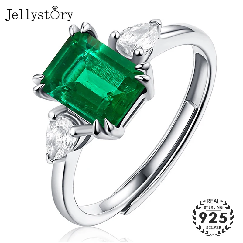 

Jellystory classic rings 100% S925 sterling silver 1.5ct 6*8mm rectangle emerald gemstone jewelry for female wedding engagement