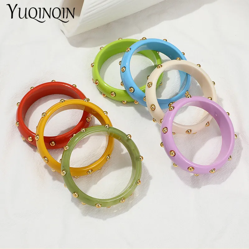 Fashion Colorful Resin Thin Bangles For Women Indian Jewellery Metal point Bangle With Designer Charms Bracelets Bangle Elegant