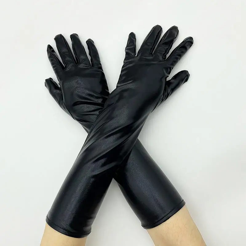 Cool Gloves Fashion Sexy Mid-Length Patent Leather Stretch Tight Gloves Halloween Stage Nightclub Dance Party Gloves