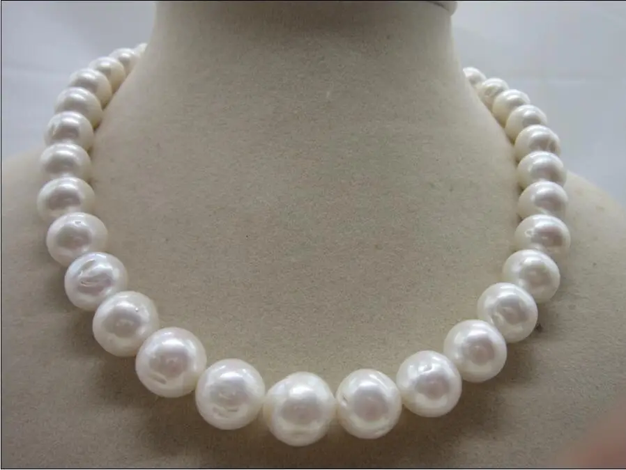 12-14MM CLASSIC SOUTH SEA WHITE ROUND PEARL NECKLACE 18INCH 14k