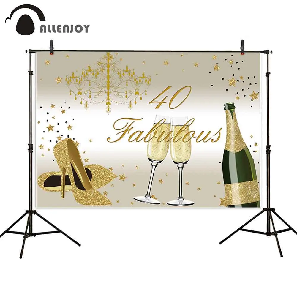 Allenjoy-Fondo de cumpleaños feliz y fabuloso para mujer, banderines personalizados con globos dorados, rosas y tacones altos